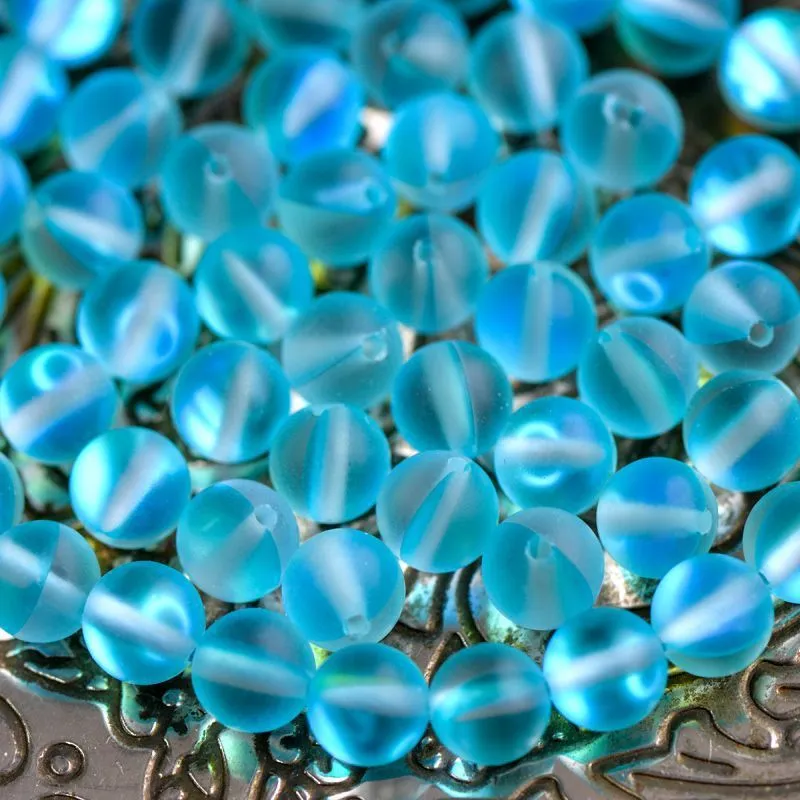 бусина, стекло "лунный камень", цвет бирюзовый, 6 мм
