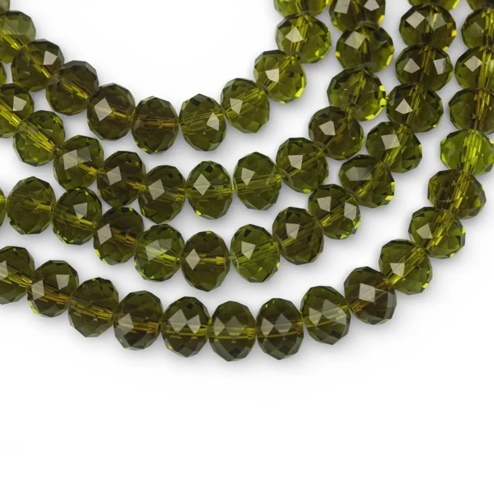 бусина, стекло абакус 8, граненая, цвет оливковый, 8х6 мм