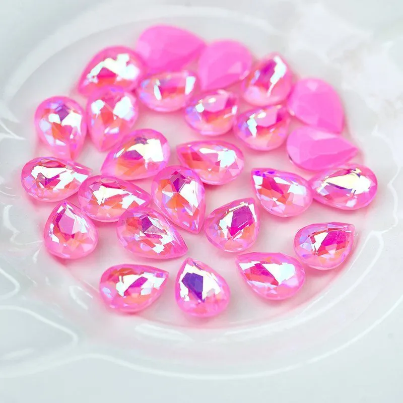 кабошон стекло кристалл, каплевидный, цвет pink shimmer, 14х10 мм