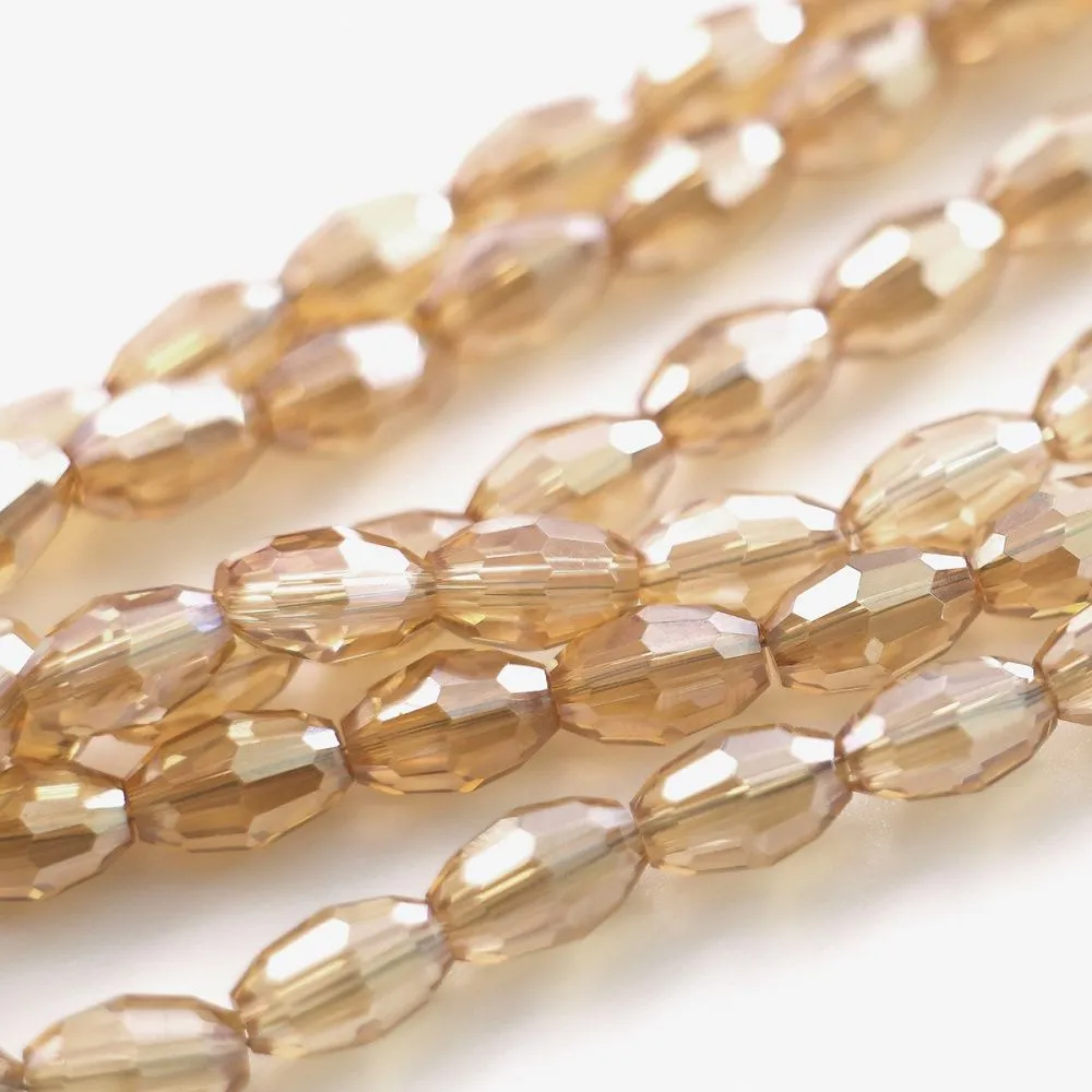 бусина, стекло овальная, граненая, цвет бежевый перламутровый, 6х4 мм