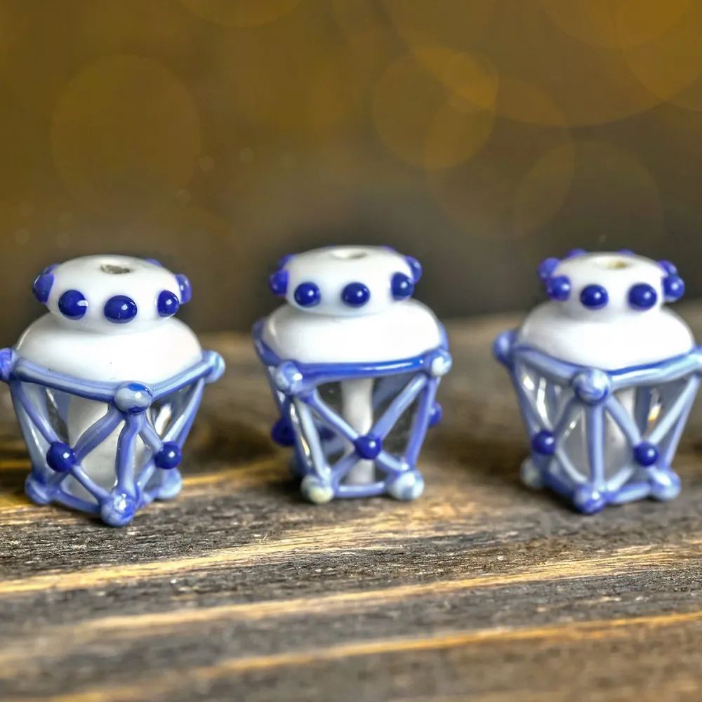 бусина, мурано "фонарик", голубой лед, 16х12 мм