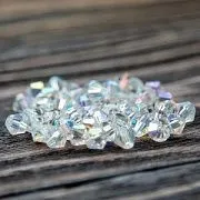 Бусина, стекло биконус, цвет прозрачный радужный, 5-6 мм