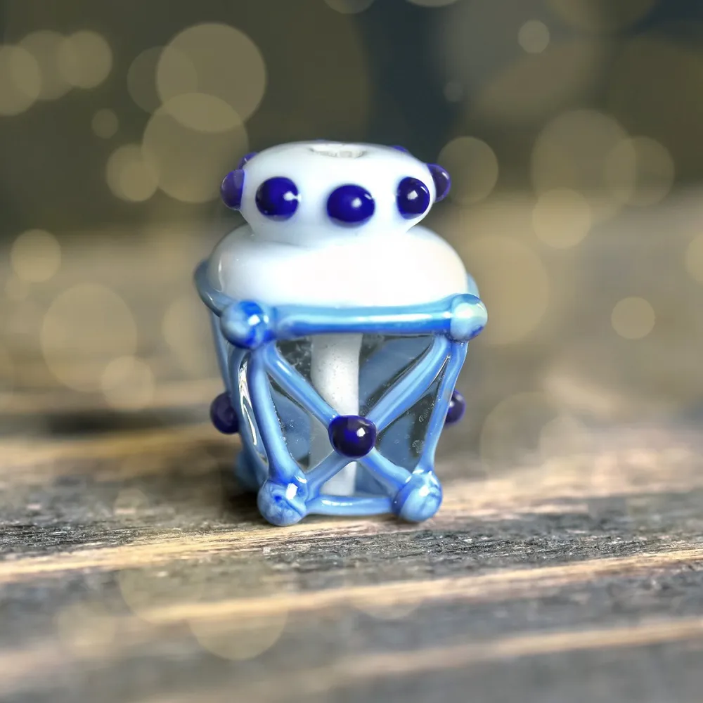 бусина, мурано "фонарик", голубой лед, 16х12 мм