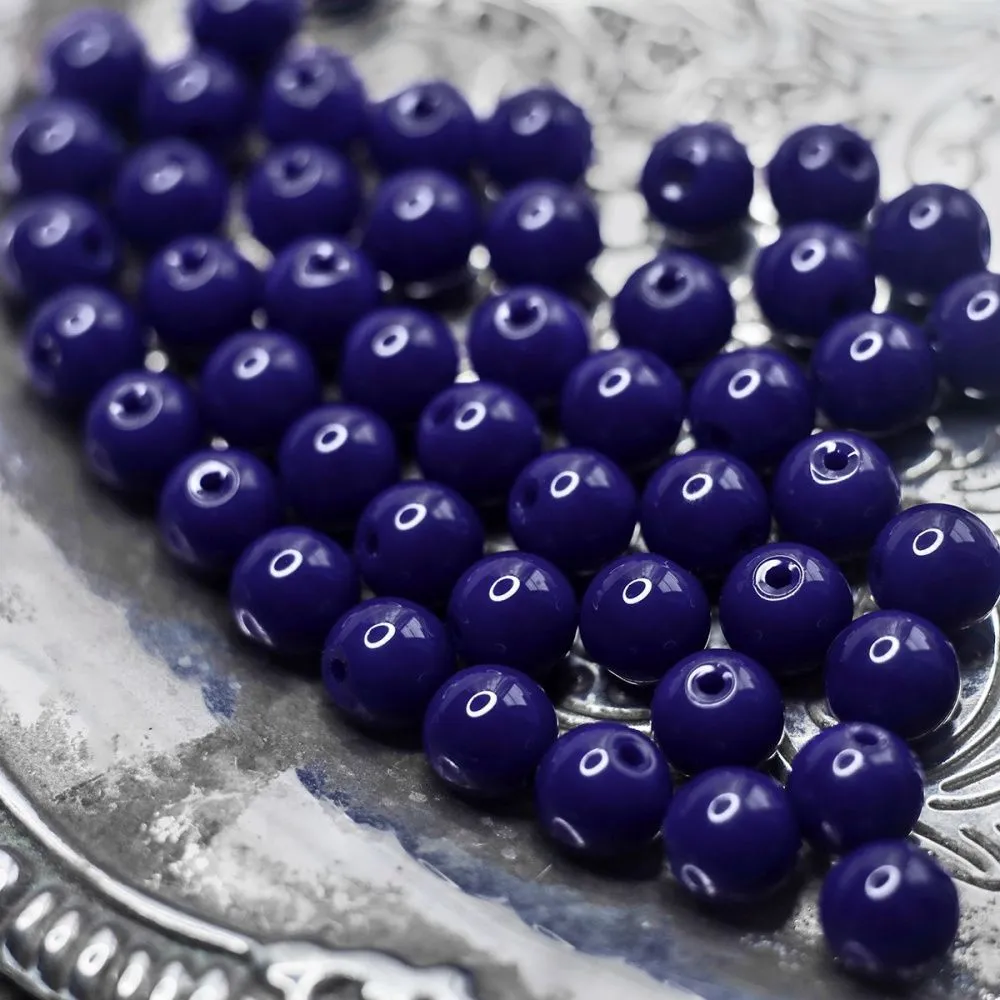 бусина, стекло 8, цвет темно-синий, 8 мм