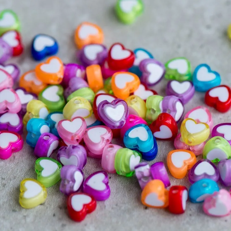 бусина, акрил "сердечки", цветовой микс, 8x7x4 мм