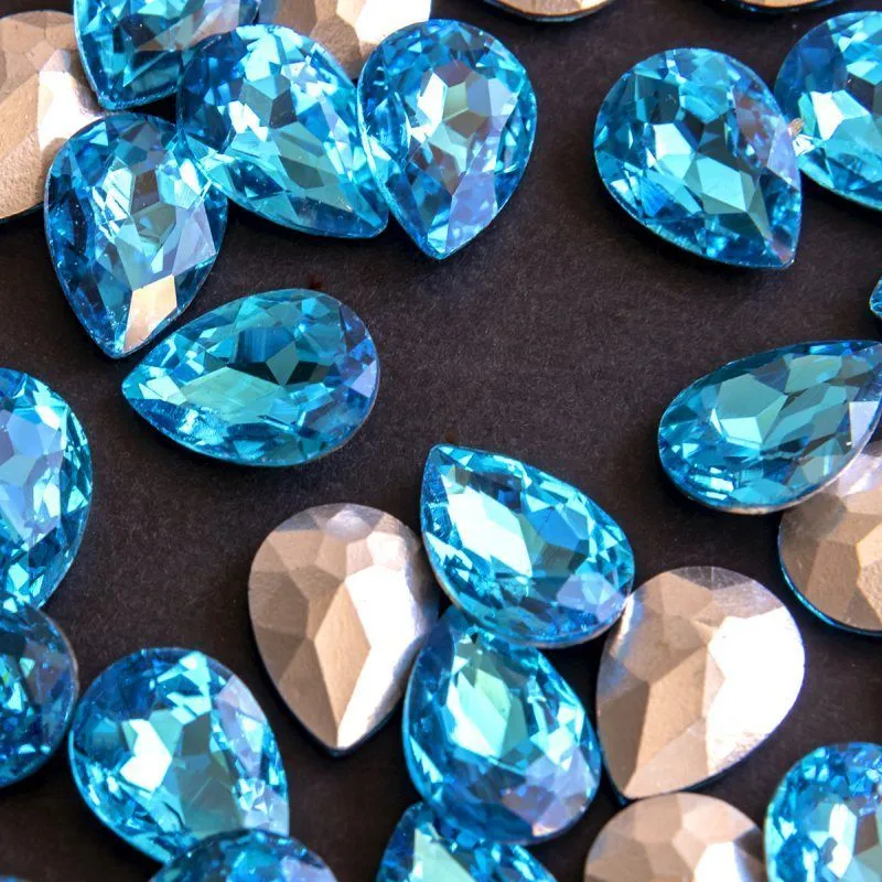 кабошон стекло кристалл, каплевидный, цвет aquamarine, 18х13 мм