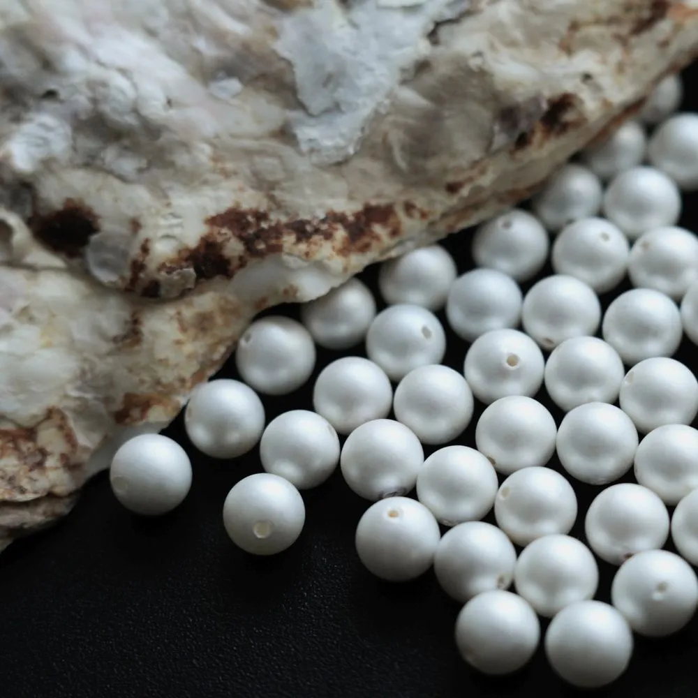 ракушечный жемчуг круглый, матовый, цвет молочный, 6 мм