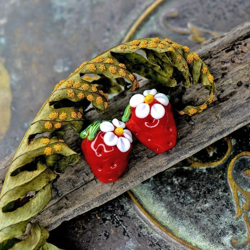 бусина, мурано "клубничка", красный, 15х14 мм