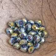 Бусина, стекло абакус 8, граненая, цвет синий/оливковый зеркальный, 8х6 мм