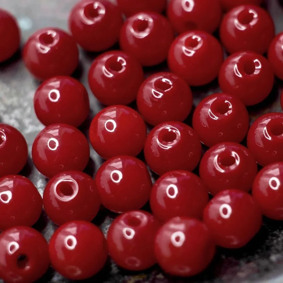 бусина, стекло 8, цвет красный, 8 мм