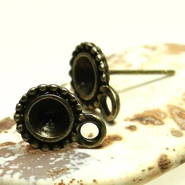 пуссеты "ромашка", цвет античная бронза, 13х8.5 мм