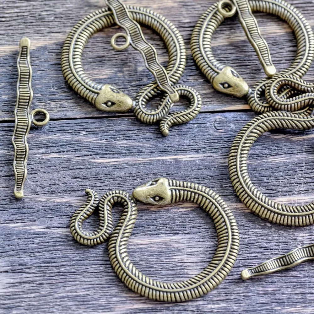 Замочки тоггл "снейк", цвет античная бронза, 46x36x3 мм