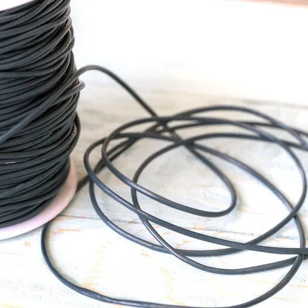 шнур кожаный, цвет грязно-синий, диаметр 2 мм