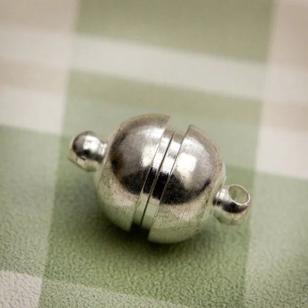 Замочки застежка магнитная "шарик", цвет серебро, 16х10 мм