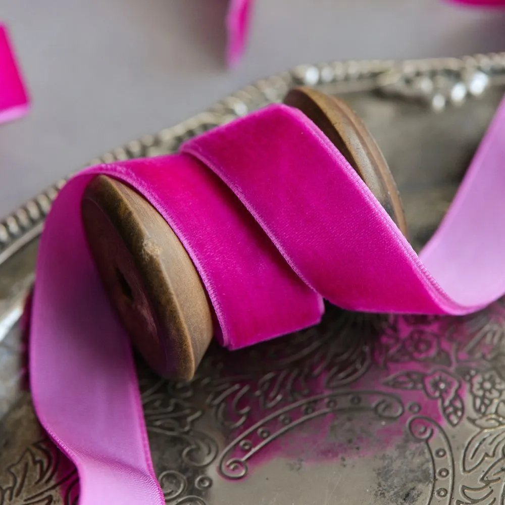 лента, бархат, цвет фуксия темная, ширина 19 мм ленты