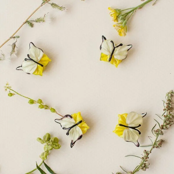 бусина, мурано "бабочка", фигурная, лимонный, 20х20 мм