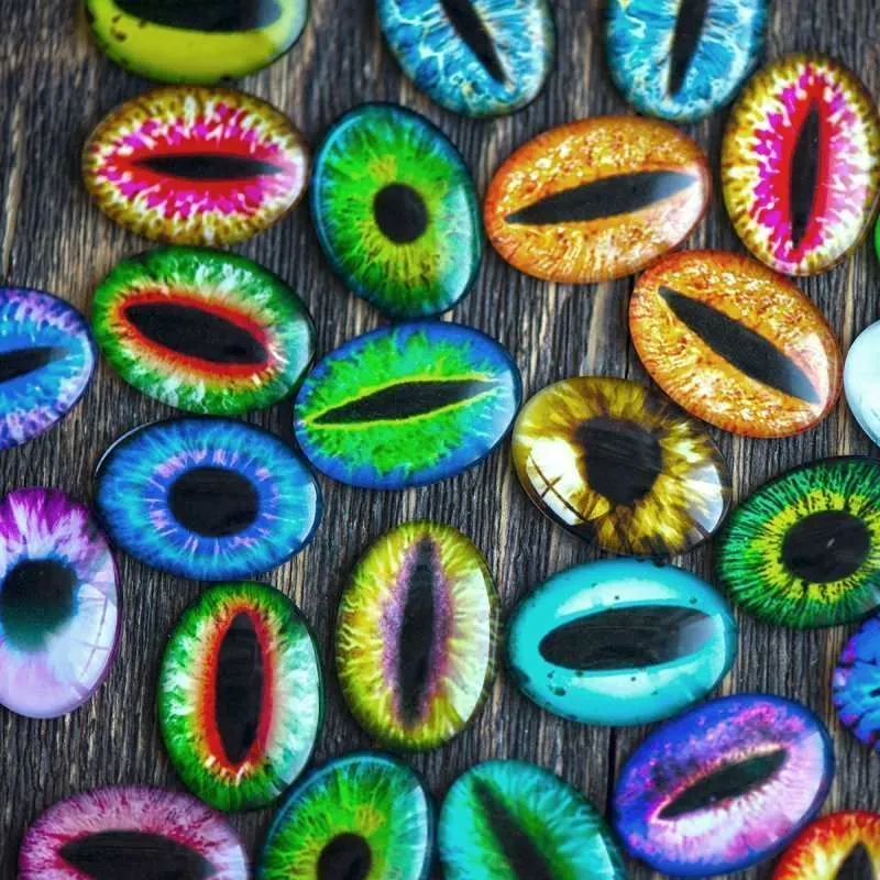 кабошон стеклянный "глаз дракона",  мультиколор, 25х18х6 мм