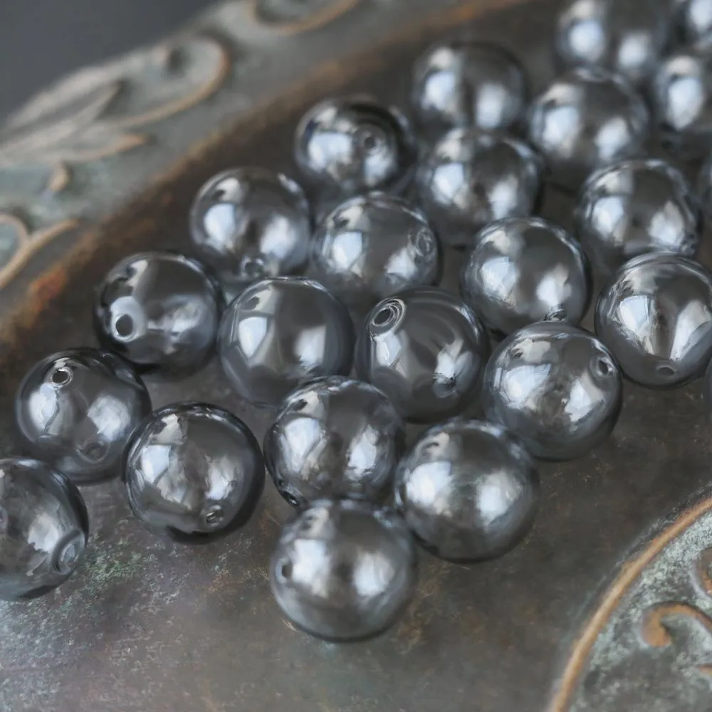 бусина, лэмпворк "шар", серый, 14 мм