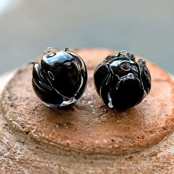 бусина, мурано "бутончик", черный, 13х12 мм