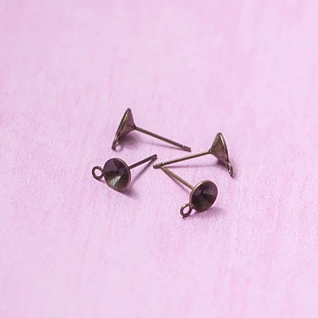 пуссеты "раунд", место для стразов, античная бронза, 14х0.8