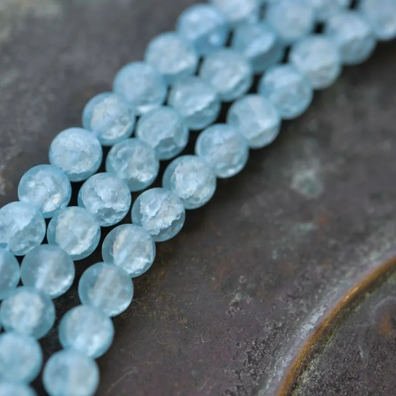 бусина, стекло "кракле", цвет голубой матовый, 6 мм