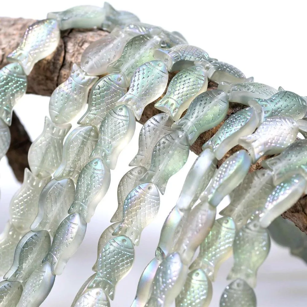 бусина "рыбка", стекло, цвет радужный полупрозрачный матовый, 15х8х5 мм