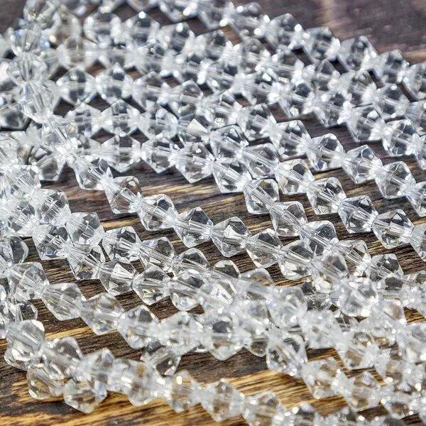 бусина, стекло биконус 8, цвет прозрачный, 8 мм