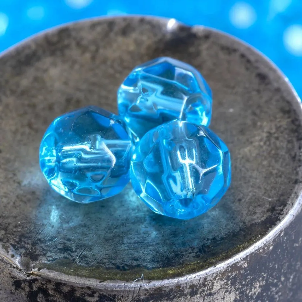 бусина, стекло 6, граненая, цвет яркий голубой, 6 мм