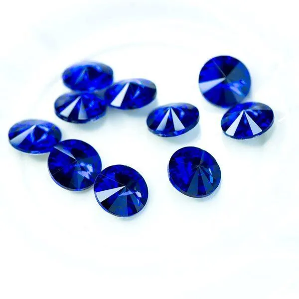 кабошон стекло риволи, цвет sapphire, 14х7 мм