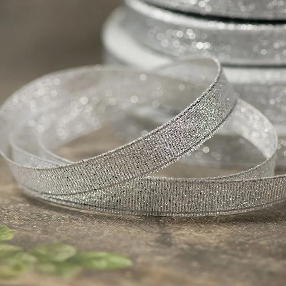лента парчовая, цвет серебристый металлик, ширина 9 мм