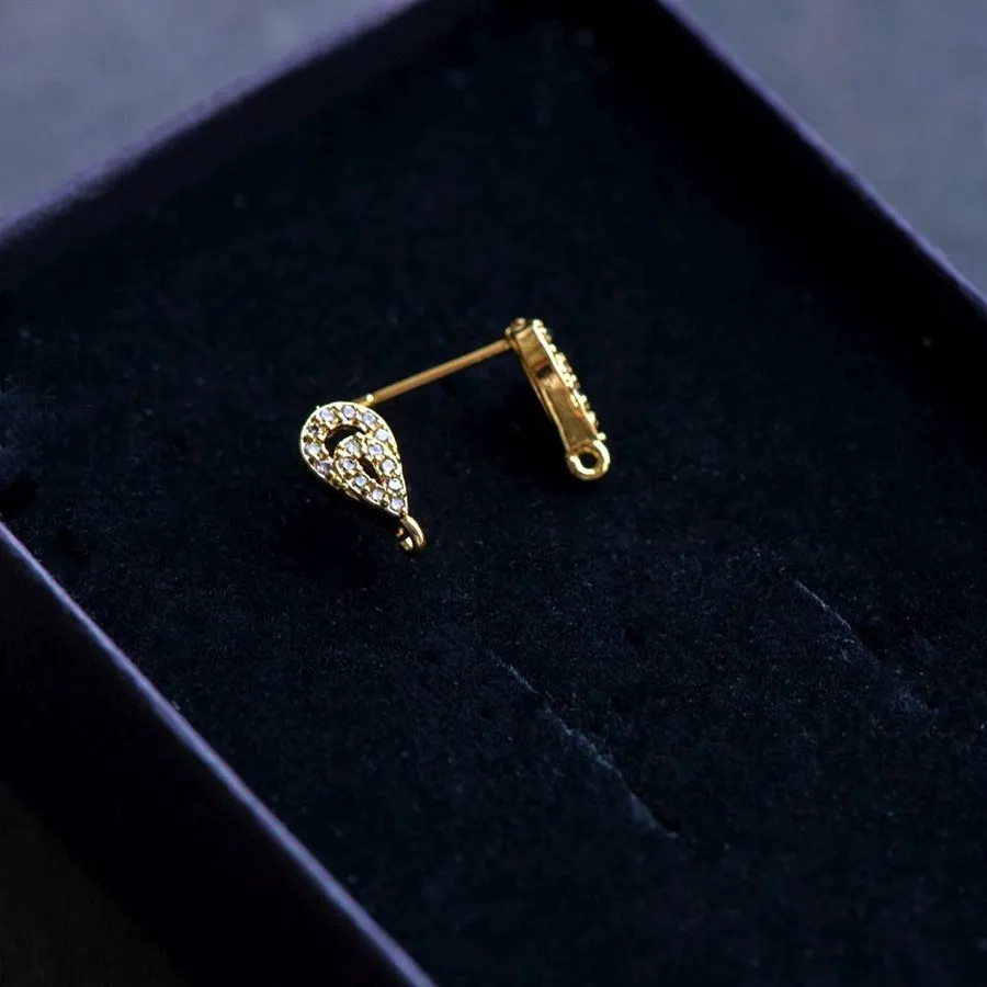 пуссеты "перо павлина", цирконий, цвет золото, 11.5x6x2.5 мм