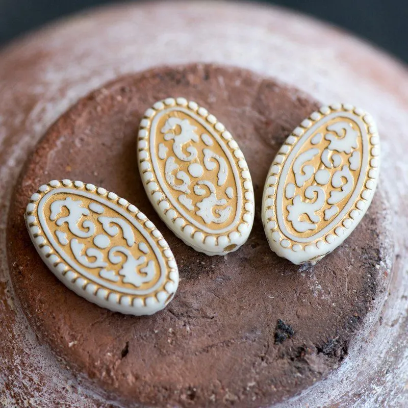 бусина овал "антик", акрил, цвет айвори, 21x13x4 мм