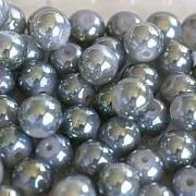 Бусина, непрозрачная, стекло, цвет серый перламутровый, 8.5х7.5 мм