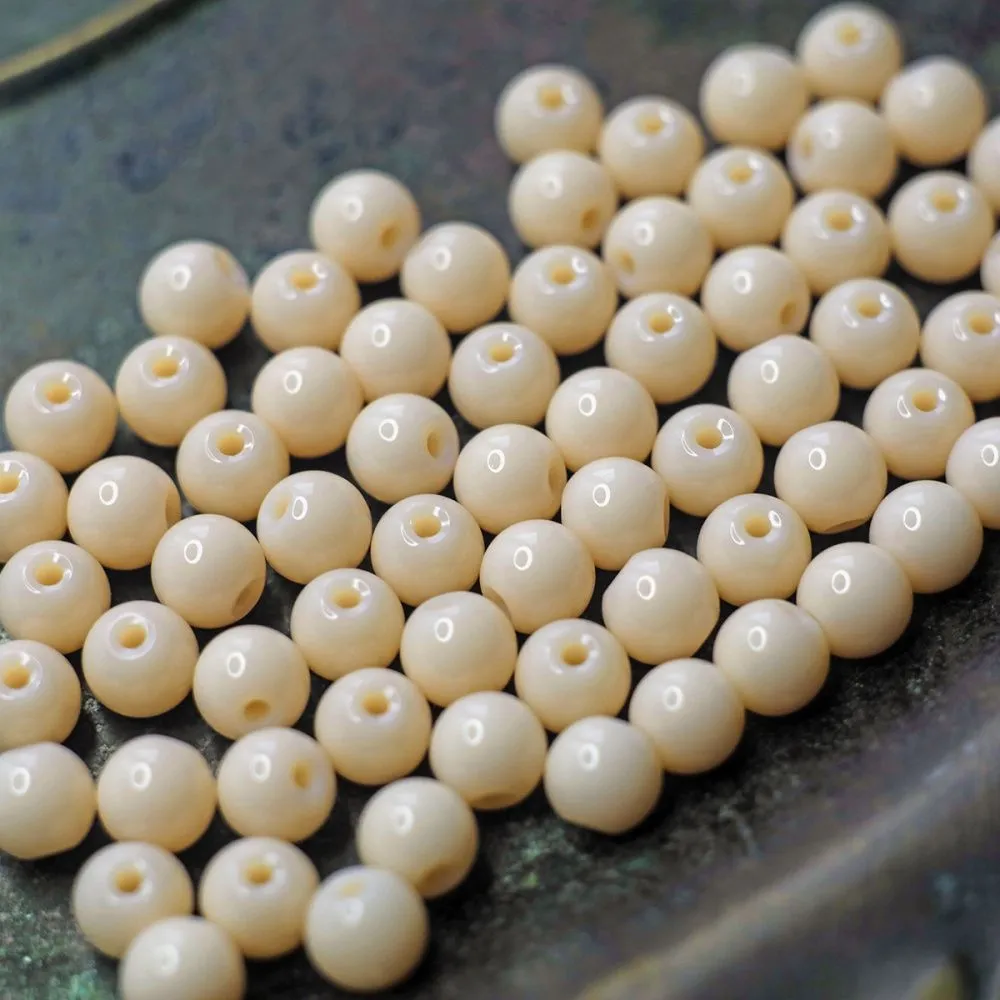 бусина, стекло 6, цвет персиковый, 6 мм