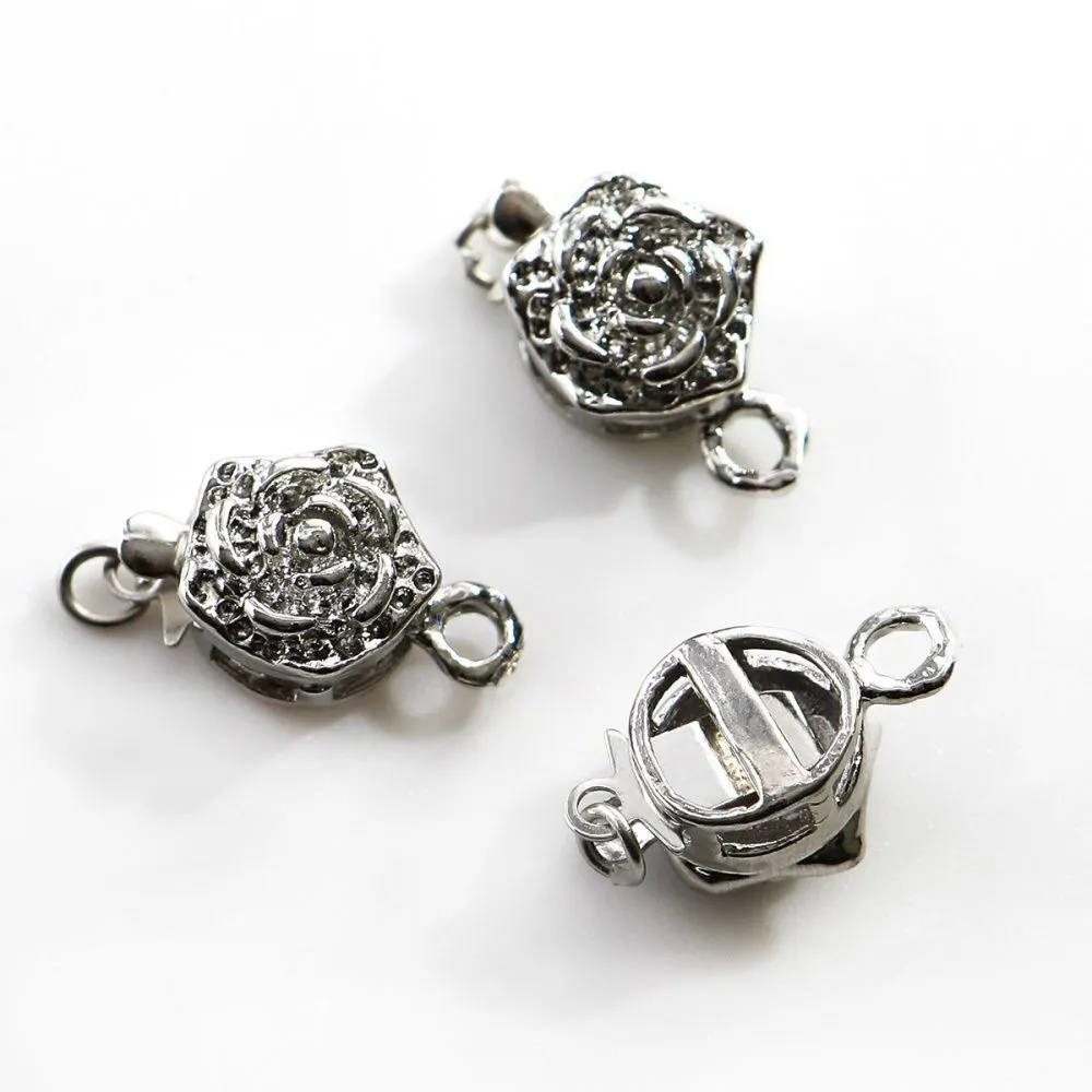 замок для украшений "цветок", цвет платина, 15x10 мм