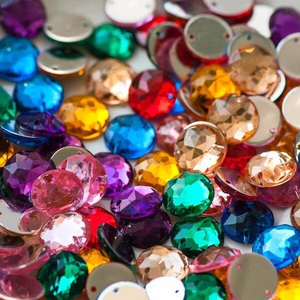 стразы пришивные "грани", акрил, круглые, цветовой микс, 12х4