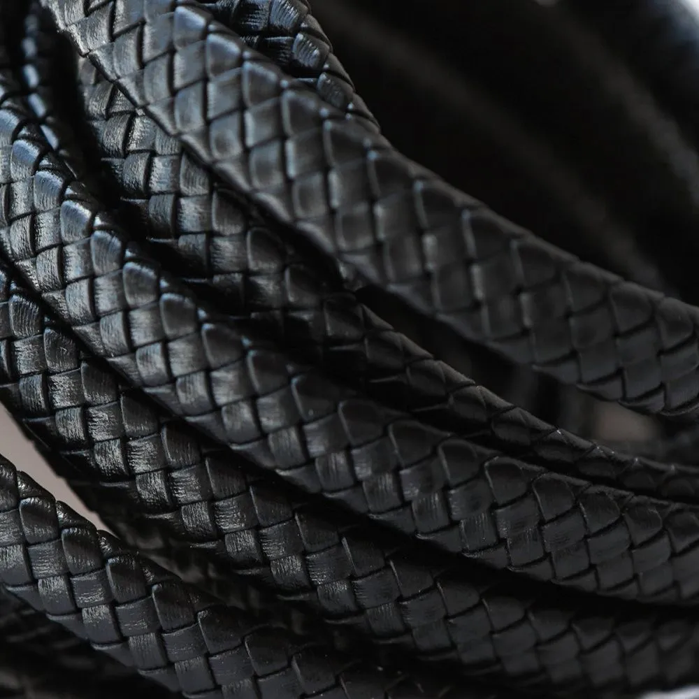 шнур кожаный плоский, плетеный, цвет черный, 10х5 мм