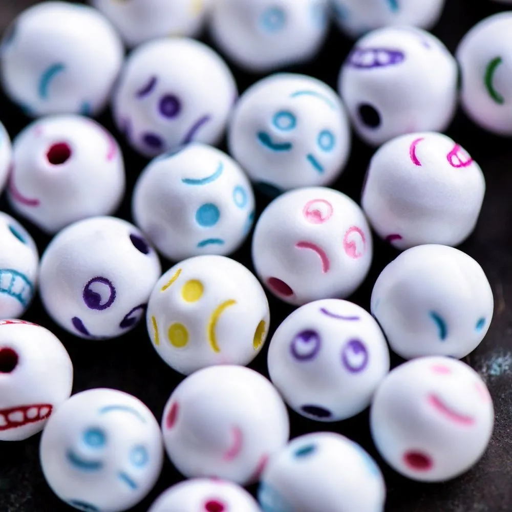 бусина, акрил "смайл", белый/цветовой микс, 8х7 мм