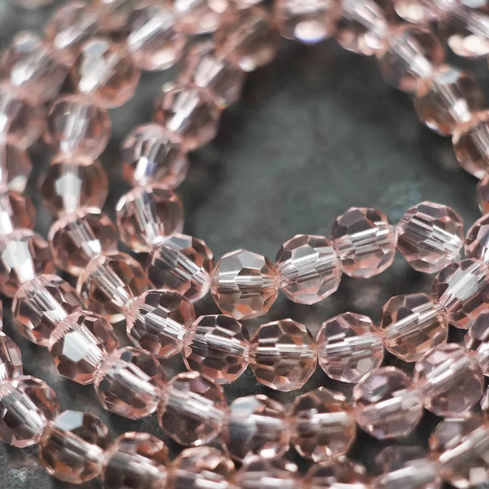 бусина, стекло 6, граненая, цвет розовый, 6 мм