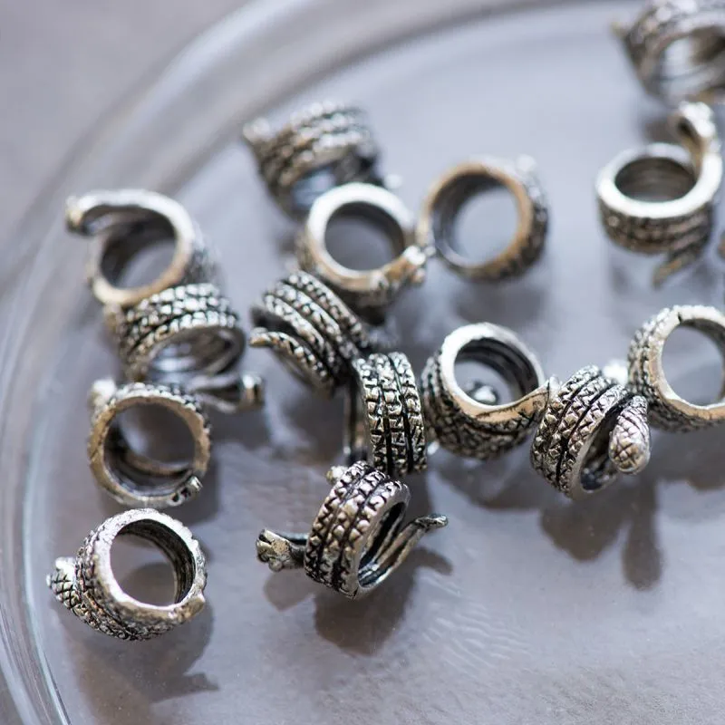 ес бусина металл "змейка", цвет античное серебро, 10x9 мм