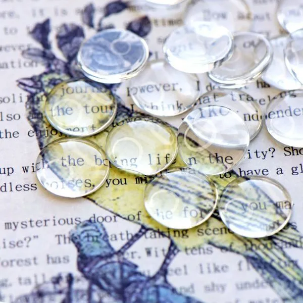 кабошон стеклянный, круглый, прозрачный, 16х4-5 мм