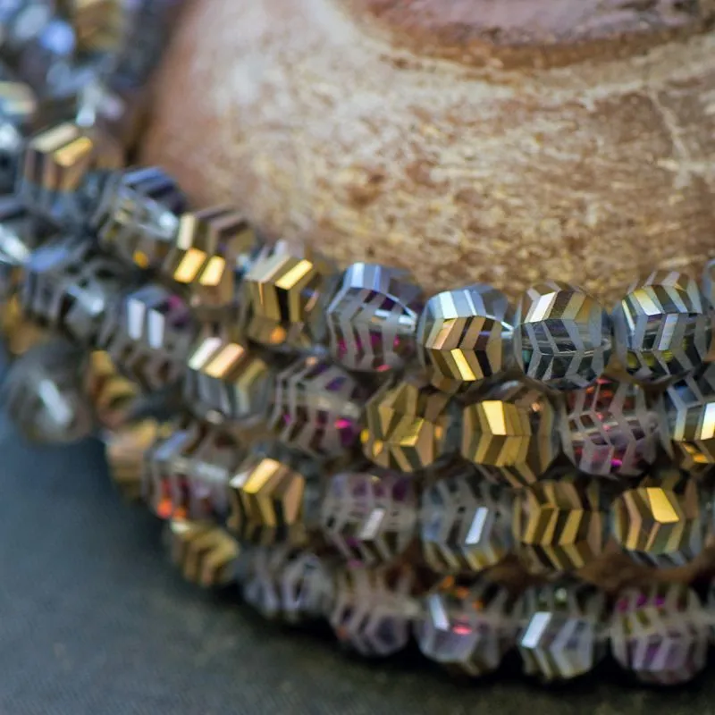 бусина "зигзаг", стекло, цвет золото радужный, 10x9x8.5 мм