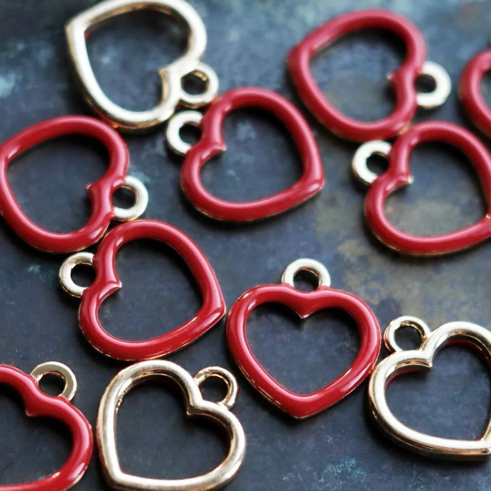 подвеска металлическая "сердечко", эмаль, цвет красный, 14x13x1.6 мм