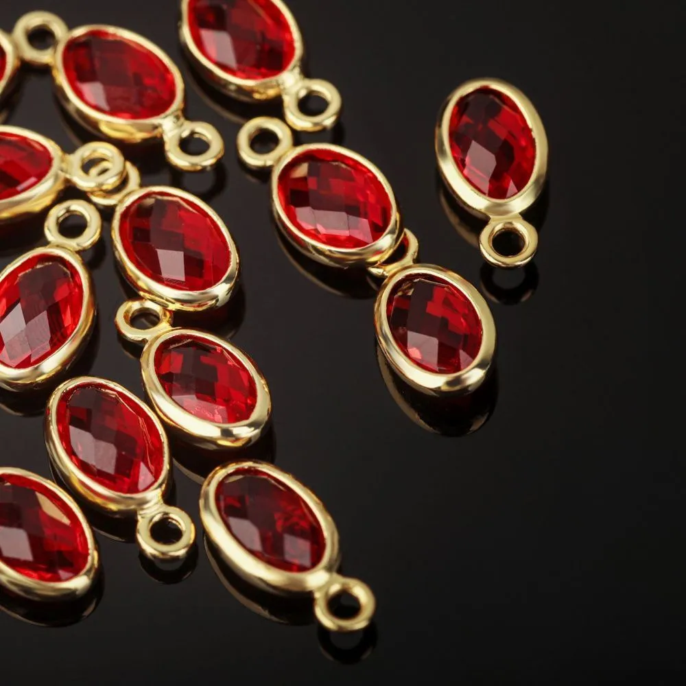 подвеска металл "эллипс", позолота/красный, 9x4.5x2 мм