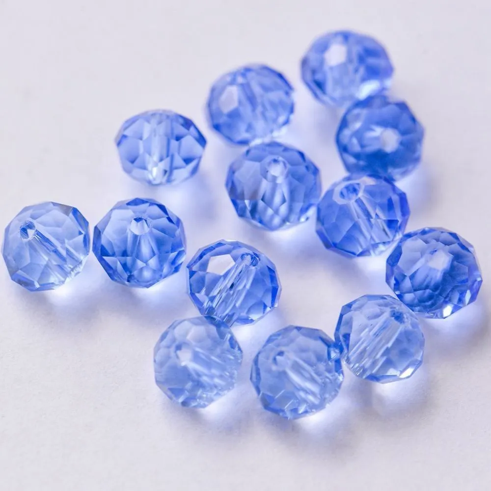 бусина, стекло абакус 8, граненая, цвет голубой, 8х6 мм