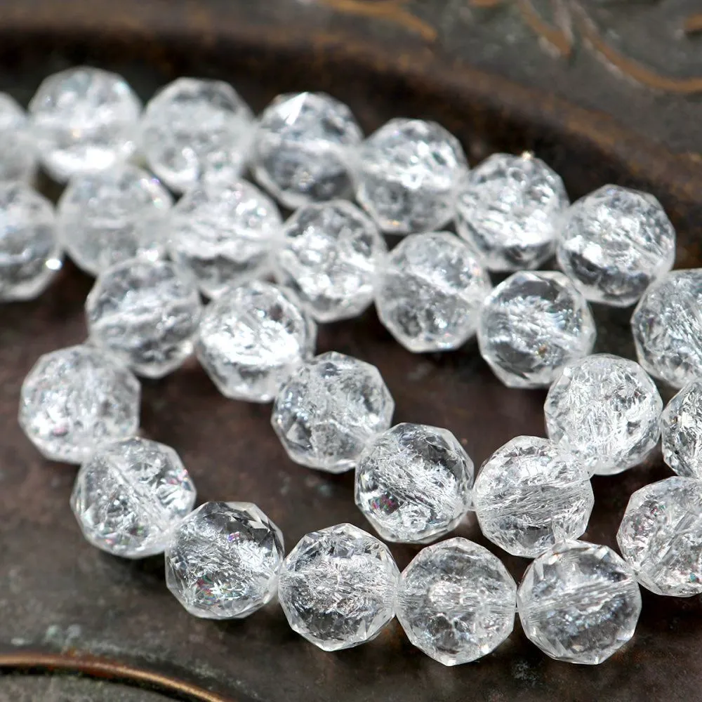 бусина, стекло "кракле", граненая, цвет прозрачный ав, 12x11.5 мм