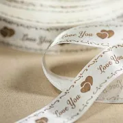 Лента, атлас "Love you", цвет бежевый, ширина 25 мм