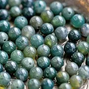 Бусина агат моховой 6, цвет зеленый темный, колорир., 6 мм (стренд 18 шт.)
