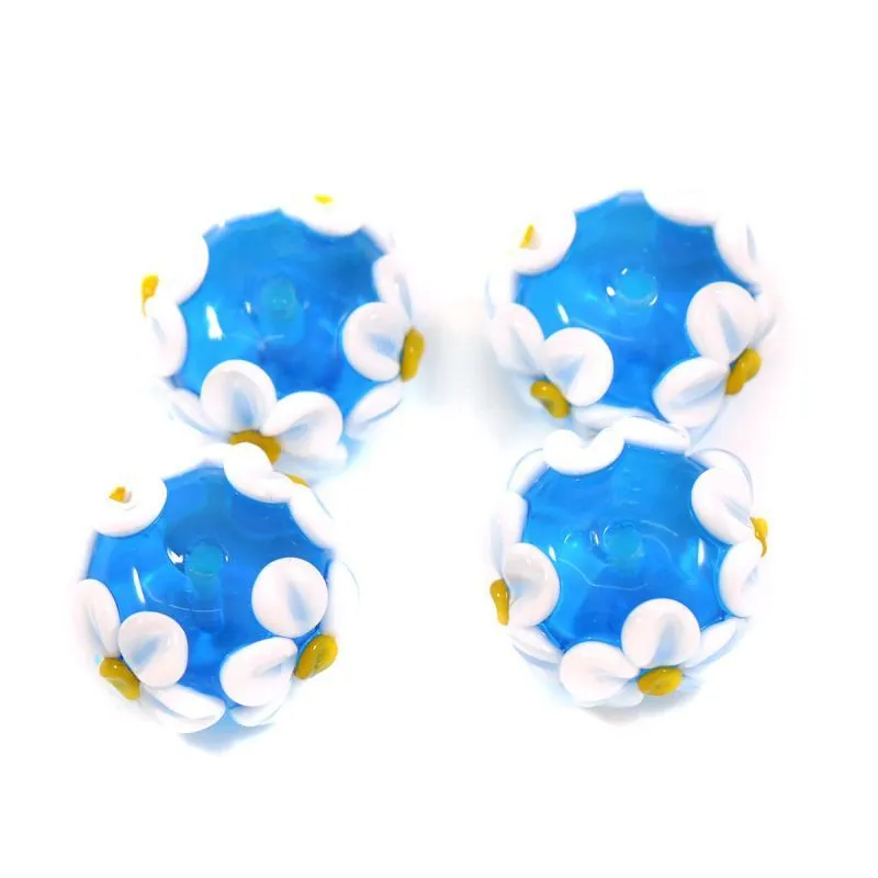 бусина, мурано "ромашка на голубом", абакус,16х8 мм