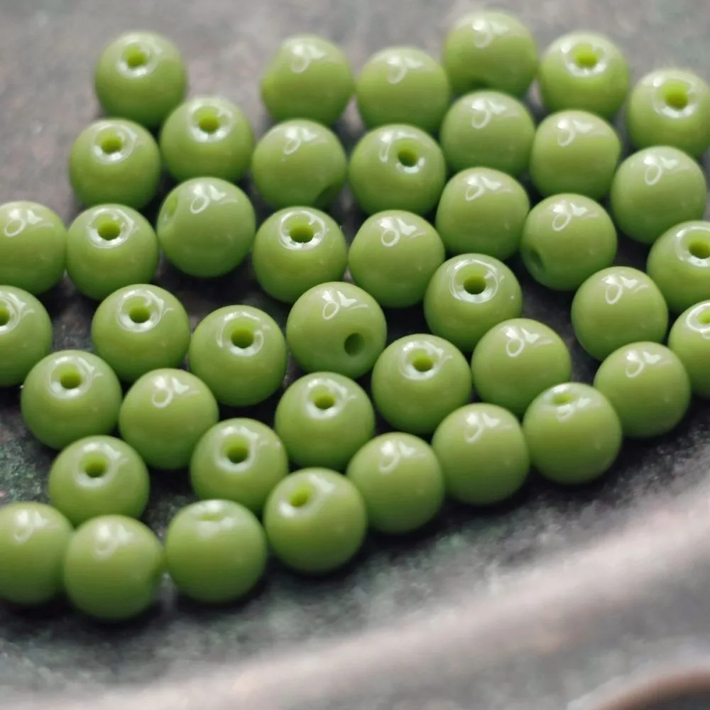 бусина, стекло 6, цвет лайм, 6 мм